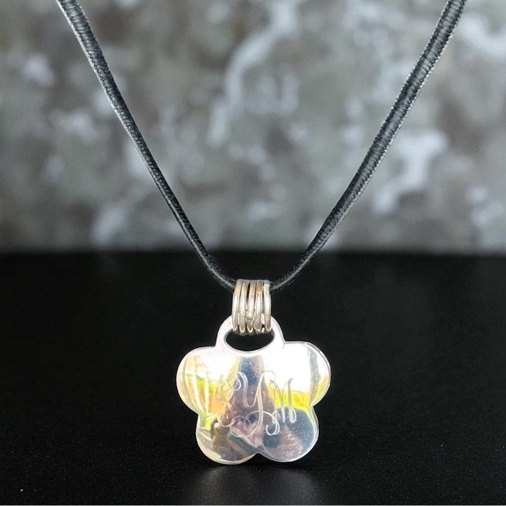 Vintage Sterling Silver 925 Monogram Engraved Clover Pendant Necklace 17”